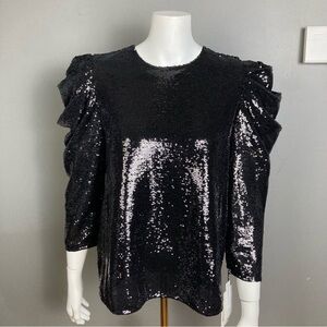 Something Navy Revolve Sequin Top Small long sleeve black puff sleeve Party‎